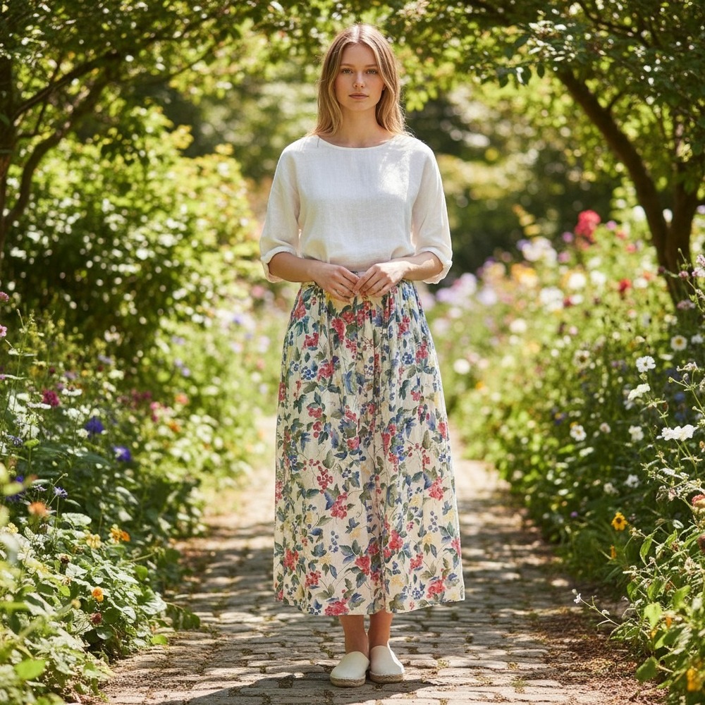 VTG Pendleton Country Sophisticates 14 Floral Midi Skirt‎ Cottage 80s 90s Retro